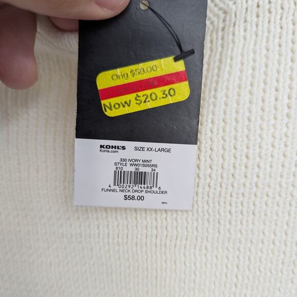 NEW Nine West 2XL Button Sleeve Sweater Ivory Knit Funnel Neck Retro Cozy NWT - Picture 4 of 5